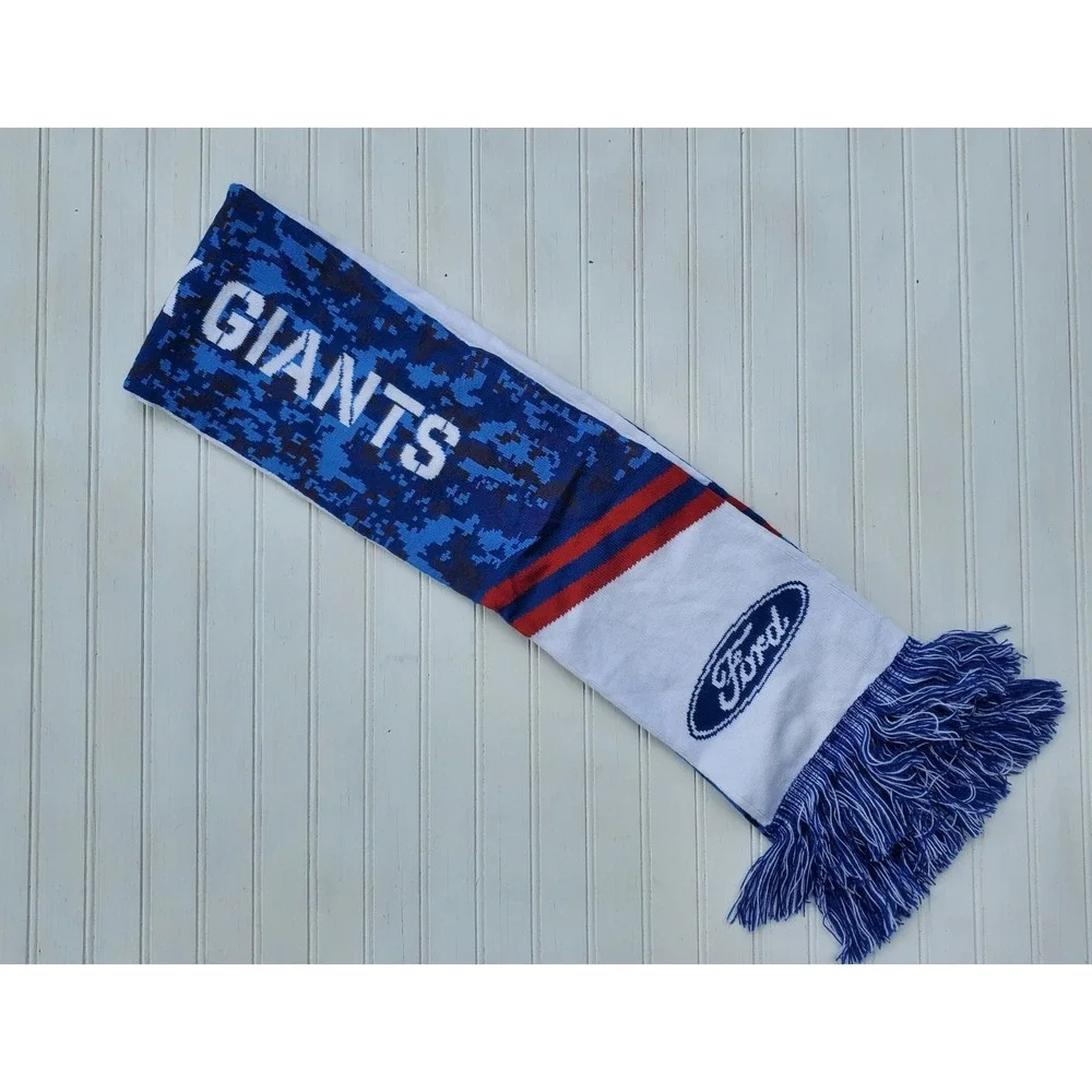 New York Giants NFL Reversible Knit Scarf Blue White Digital Camo Ford 4 Foot